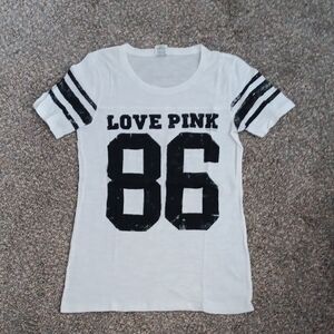 PINK Victoria's Secret White Tee with Black Graphic